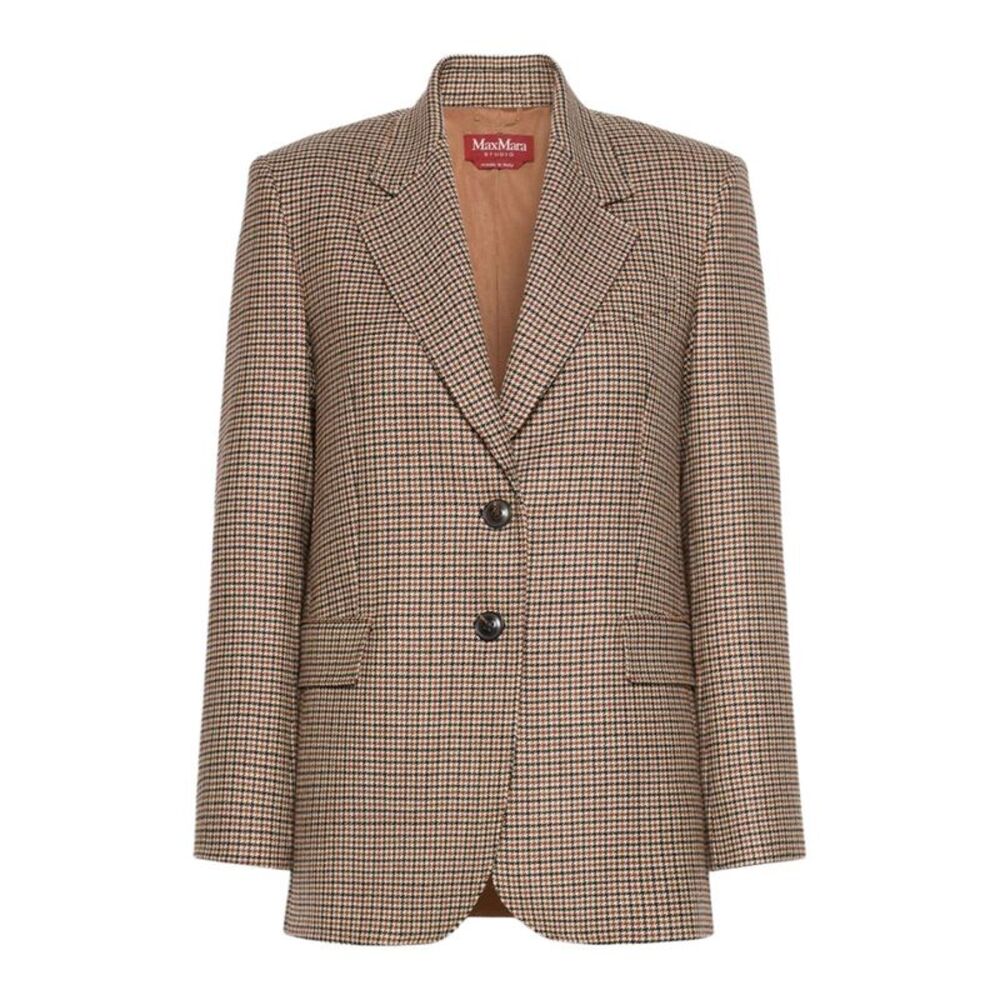 Max Mara Studio Women Single-Breasted Yarn-Dyed Wool Blazer